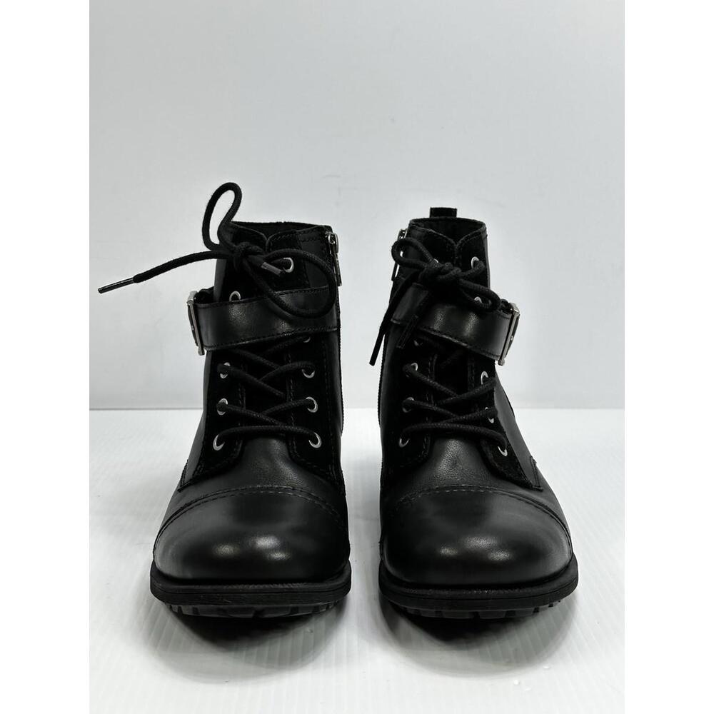 UGG Jaidyn Black Leather Lace Up Buckle Booties Sherpa Lined Boots 8.5